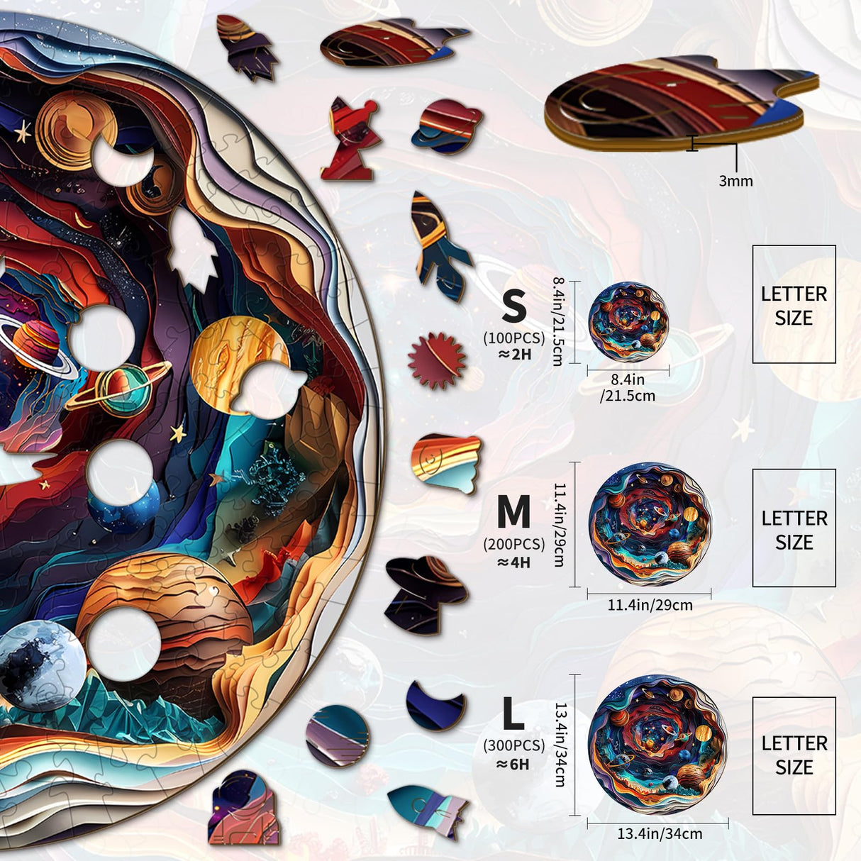 Wooden Puzzle for Adults-Wooden Puzzle Unique Shape Advanced 3D Universe Wooden Jigsaw Puzzle for Adults and Kids,Best Gift,Wood Puzzles,Challenge Wooden Jigsaw Puzzle (L-13.4 * 13.4in-300pcs) Welsky