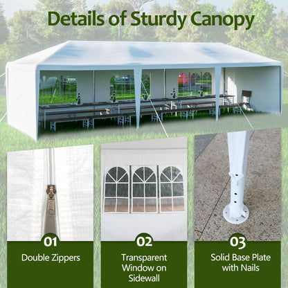 Acosure 10x30' Wedding Party Canopy Tent with 3 Removable Sidewalls,Outdoor Gazebo W/ 2 Doorways,for Gardens,Patios,Beaches,Parties,Easy to Assemble,White