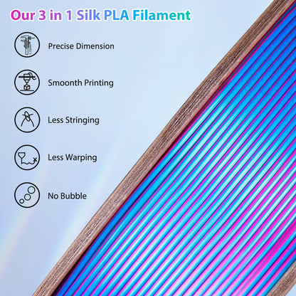 3Dgenius Silk PLA 3D Printer Filament Triple Color Silk PLA Filament 1.75mm 3D Printing Filament Fit Most FDM Printers, 250g Spool(0.55lbs), 3 in 1 Color Rose Red Sky Blue Green - WoodArtSupply