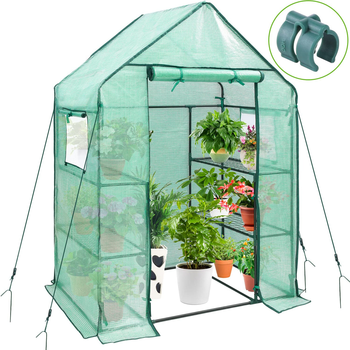 Ohuhu Greenhouse for Outdoors with Mesh Side Windows, 3 Tiers 4 Shelves Small Walk-In Green House Plant Stands Plastic PE Cover Outside Portable Warm House for Seedling Flowers Growing, 4.8x2.5x6.4 FT Ohuhu