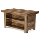 LITTLE TREE 55 Inches Kitchen Island with Storage, 3-Tier Farmhouse Wooden Stationary Island Table with Large Worktop & Leg Room, Modern Coffee Bar Table Storage Cabinet for Kitchen, Rustic Brown LITTLE TREE