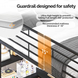 VINGLI Full Metal Loft Bed Frame with L-Shaped Desk, 15 Inches Guardrail, Non-Slip Ladder, 2 Charging Stations, Storage Shelves/4 Drawers/LED Lights, for Kids Teens Adults, No Box Spring Needed, Black VINGLI