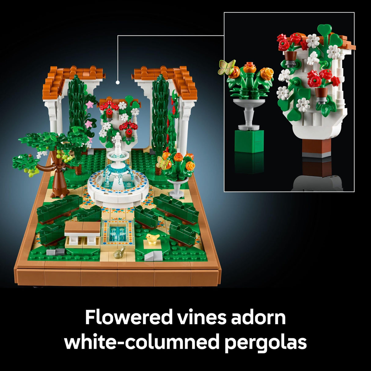 LEGO Icons Fountain Garden Building Set - DIY Kit for Adults, Ages 18+ - Miniature Craft Building Blocks for Home Decor, Display - Gift for Birthday - with Cypress Trees and Grape Vines - 10359 LEGO