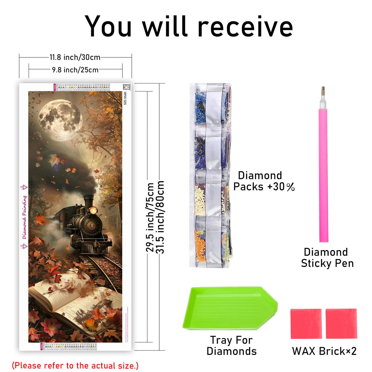 Kaliosy 5D Train Diamond Art Kits for Adults, DIY Large Size Landscapes Diamond Painting Full Round Drill Crystal Art - Craft Cross Stitch Embroidery for Home Wall & Office Decor 11.81x31.5 inch Kaliosy