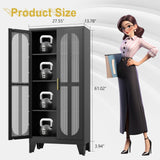 pozdeg Metal Storage Cabinet, Kitchen Pantry Cabinet with 2 Cross Door Panels and 3 Adjustable Shelves, Versatile Storage Pantry for Living Room Office Laundry Dining Room or Outdoor (Black) pozdeg