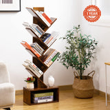Yoobure Rustic Brown Tree Bookshelf - 6-Shelf Tall Book Storage Rack for Home and Office Yoobure