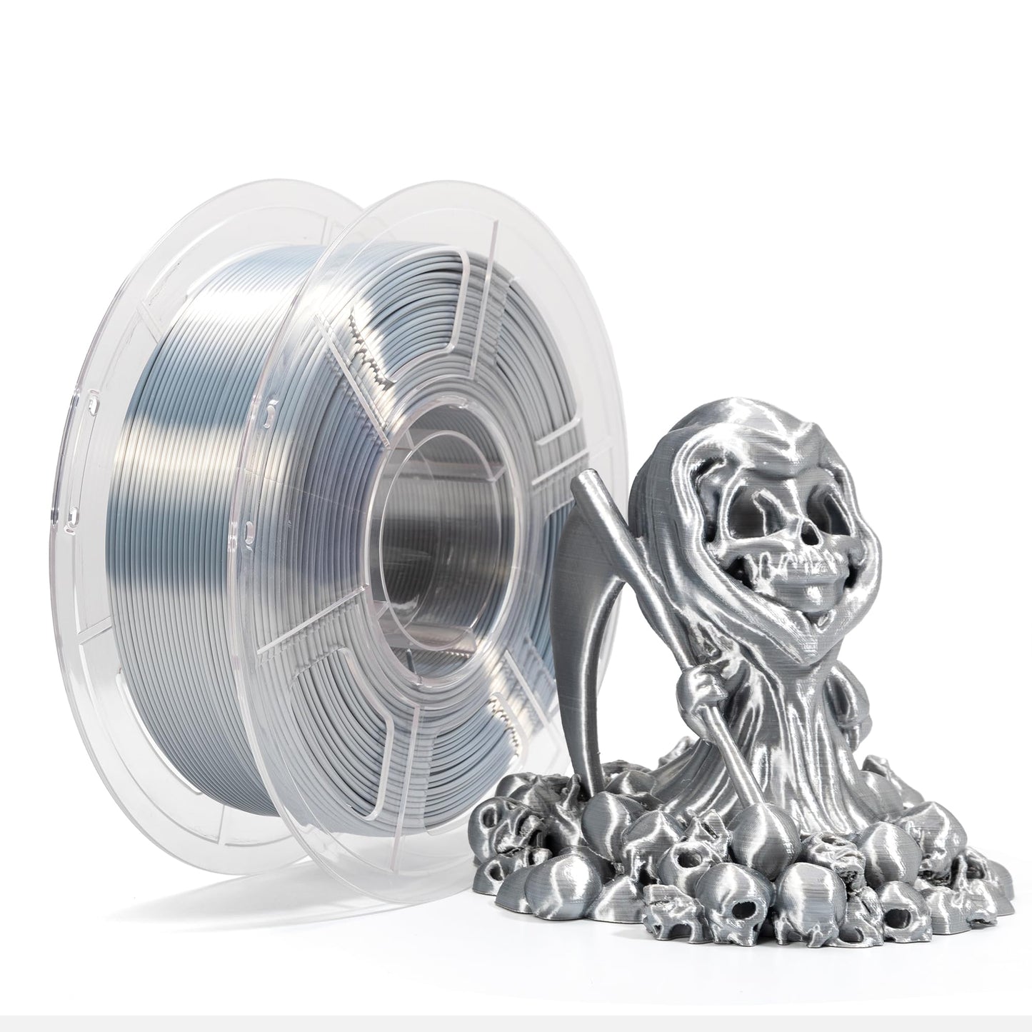 Silk Silver PLA Filament 1.75mm Shiny 3D Printer Filament 1KG Spool (2.2 lbs), Suitable for High Speed Silk Color PLA Filament Widely Support for FDM 3D Printers (Silk Silver)