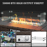 VONZOY 8 Pieces Outdoor Patio Furniture Set with 44" Fire Pit Table Rattan Sectional Conversation Sets w/Gas Fire Pit, Coffee Table, 2 Waterproof Covers, Dark Grey VONZOY