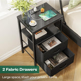 Huuger Nightstands Set of 2, End Tables with Charging Station, Side Tables with Fabric Drawers, Bedside Tables with USB Ports and Outlets, Night Stands for Bedroom, Black Huuger