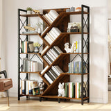 YITAHOME Industrial Tree Bookshelf, Large 5 Tier Bookcase Tall Standing Book Shelves Organizer Display Rack for Living Room Home Office, Rustic Brown YITAHOME