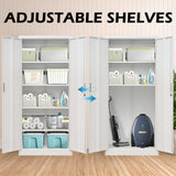 Metal Storage Cabinet, 71”H Locking Storage Cabinet with Adjustable Shelves, Steel Storage Cabinets for Garage, Home, Office, Pantry (White) Wanfu