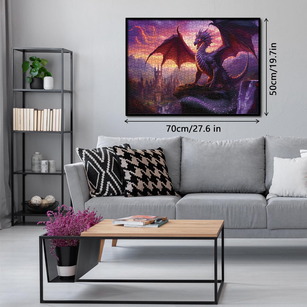 Dragon Puzzle for Adults 1000 Pieces, Fantasy Magic Jigsaw Puzzle, Castle Purple Puzzle BBOLDIN