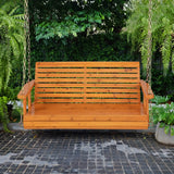 Giantex Wooden Porch Swing 2 Seat - Outdoor Swinging Chairs with Hanging Chains, 600 lbs Weight Capacity, 4 FT Finished Fir Wood Bench Swing for Patio, Outside, Garden, Lawn, Backyard (Orange) Giantex