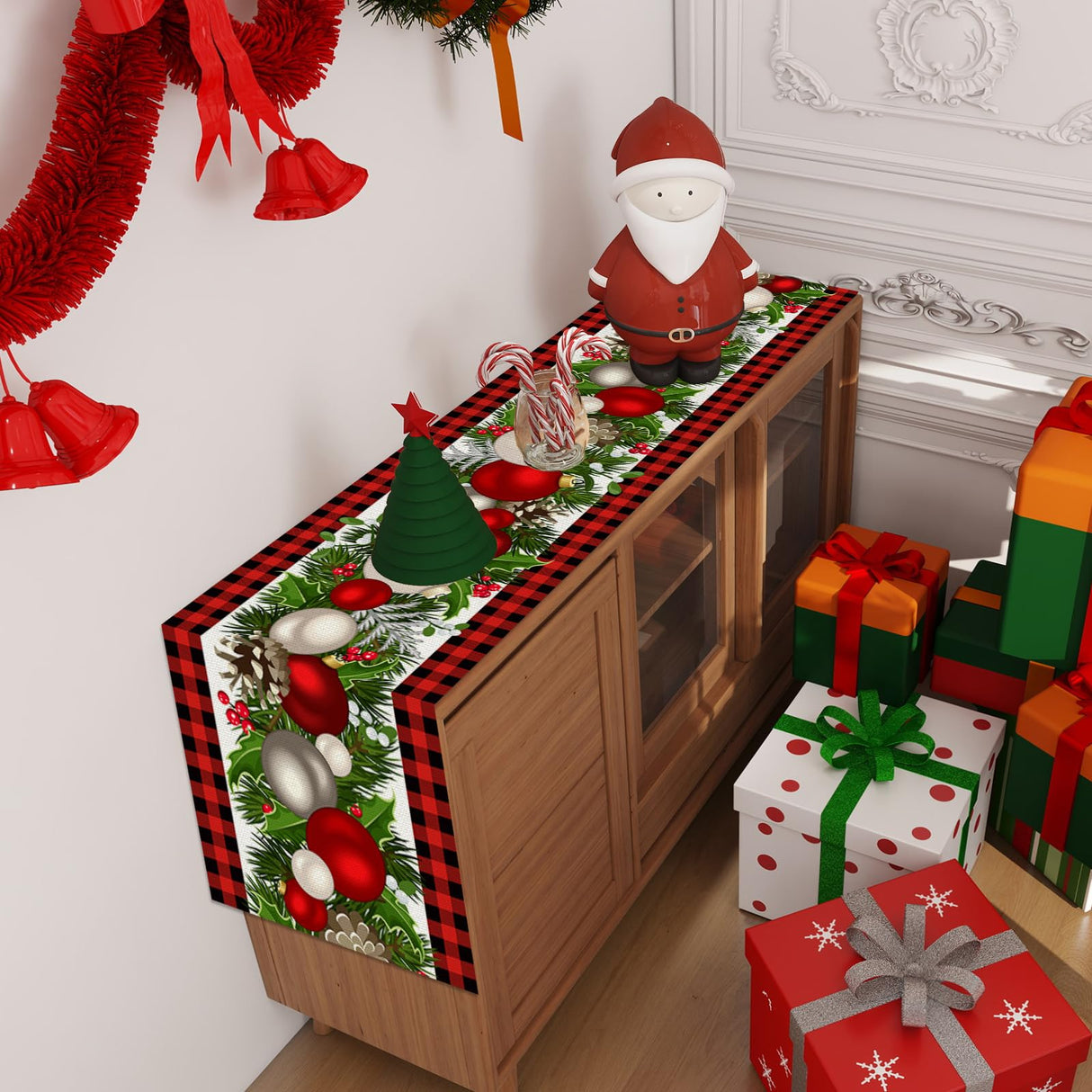 Jiudungs Linen Red and Black Buffalo Check Christmas Table Runner 72 Inches Long Seasonal Winter Christmas Xmas Holiday Farmhouse Style Table Decoration Jiudungs