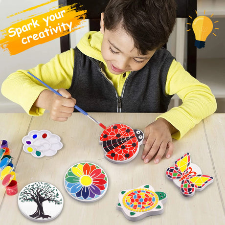 Weilim Paint Your Own Stepping Stones 5-Pack for Kids, Boys & Girls Ages 3-12, Butterfly, Turtle, Flower, Tree & Ladybug DIY Outdoor Garden Art & Craft Ceramic Painting Set Weilim