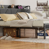 Furnulem Rustic Brown Queen Size Bed Frame with LED Headboard, USB Charging Station and Under-Bed Storage Furnulem