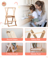 Woodandhearts toddler tower, Made in EU, toddler tower, toddler stool, foldable toddler tower, toddler standing tower, toddler stool for kitchen, toddler tower foldable (Ladder) Wood And Hearts