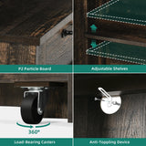 YITAHOME Kitchen Pantry Farmhouse, Tilit Out Trash Out Can Cabinet,Coffee Storage Bar Cabinet, 70" Tall Cabinet Cupboard with 2 Drawers, 2 Doors and Glass Display Case Shelf, Wheels, Rustic Dark Oak YITAHOME