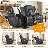 DRMBOOK Loveseat Rocker Recliner Sofa, Velvet Fabric Double Reclining Couches with Console, Manual Reclinable Dual Recliner Chair, RV Movie Theater Seating with USB/Bluetooth Speaker (Velvet Grey) DRMBOOK