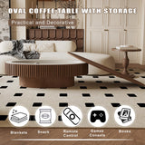 FGXJY Oval Coffee Table with Storage, Modern Walnut Coffee Table with Solid Wood Veneered, Fluted Center Table Wood Drum Tea Table for Living Room Apartment, 47.2''L×23.6''W×14.2''H FGXJY