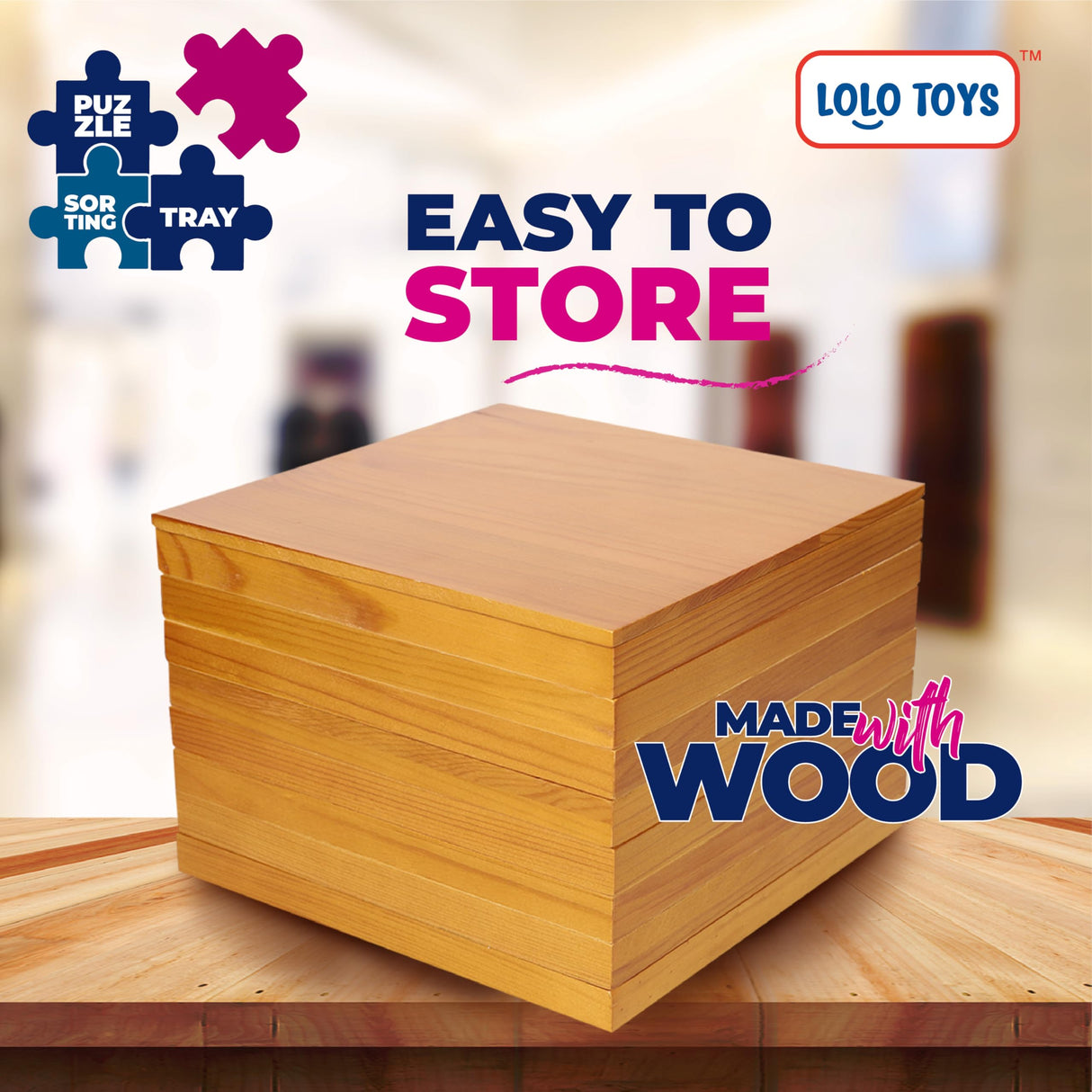 Premium Wooden Puzzle Sorting Trays Stackable – 8 x 8 Inch, Stackable Jigsaw Puzzle Organizer for Sorting up to 1500 Pieces – Durable Puzzle Piece Sorter Trays LOLO TOYS
