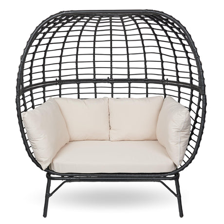 Alpine Corporation MHQ130 Indoor/Outdoor Double Seat Egg Chair w/Cushions, Versatile Patio & Sun Room Seating, 57" H, Black Alpine Corporation