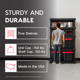 IRIS USA 5-Shelf Heavy Duty Plastic Storage Shelves, 750lb Capacity, 68" H x 36" W x 18" D, Large Modular Shelving Unit Storage Organizer for Garage, Home, Warehouse & Gym, Storage Rack - Black Iris Ohyama