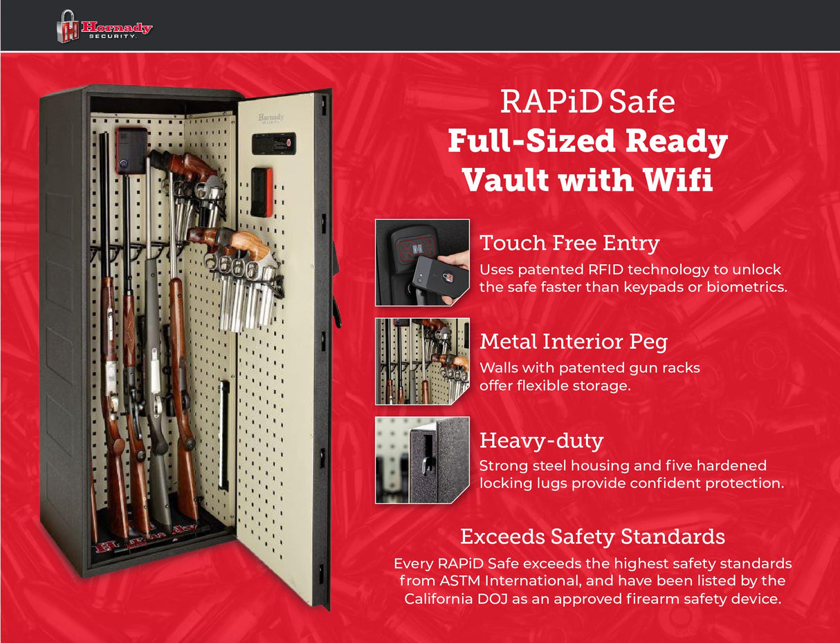 Hornady Rapid Safe Ready Vault with WiFi - Safely Keep Tabs on Your Safe with Your Smartphone - RFID Technology for Touch Free Access & Heavy-Duty Steel Housing to Protect Valuables, 98195WIFI Hornady