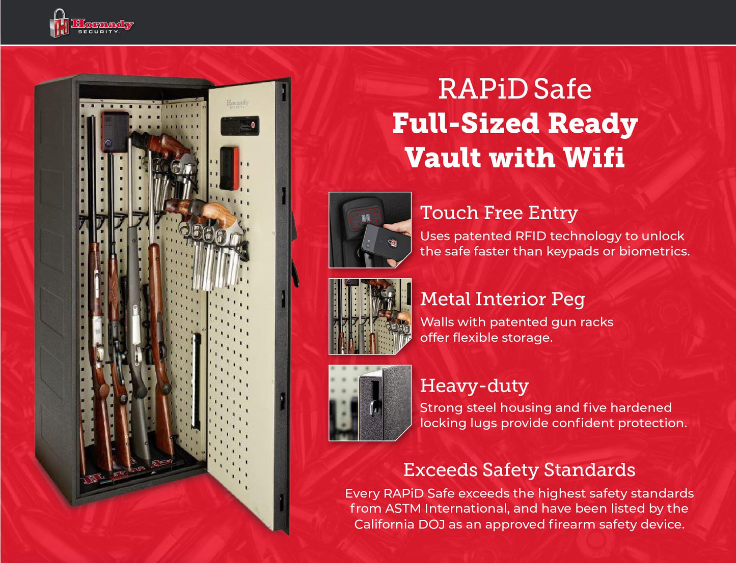 Hornady Rapid Safe Ready Vault with WiFi - Safely Keep Tabs on Your Safe with Your Smartphone - RFID Technology for Touch Free Access & Heavy-Duty Steel Housing to Protect Valuables, 98195WIFI