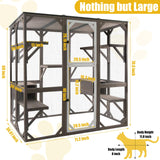 Gowoodhut Outdoor Catio Cat Enclosures - Wooden Cat House Weatherproof with Multi Platforms & Lounge Boxes, Indoor Interoperability - 71 Inch Gowoodhut