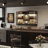 3-Tiers 47in Wine Rack Wall Mounted with LED Light, Floating Bar Shelves for Liquor Bottles Metal Industrial Display Shelf for Home Kitchen Bar Cafe Decoration, No Assembly Required Boshen