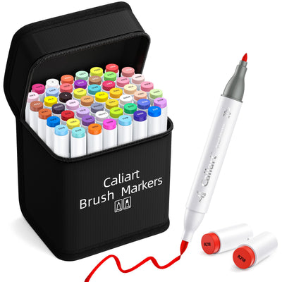 Caliart 51 Colors Brush & Fine Alcohol Markers for Adult Coloring Book, Dual Tip Artist Sketch Art Markers, Aesthetic Cute Preppy Stuff School Supplies, Pens for Lettering Drawing Cards Planner