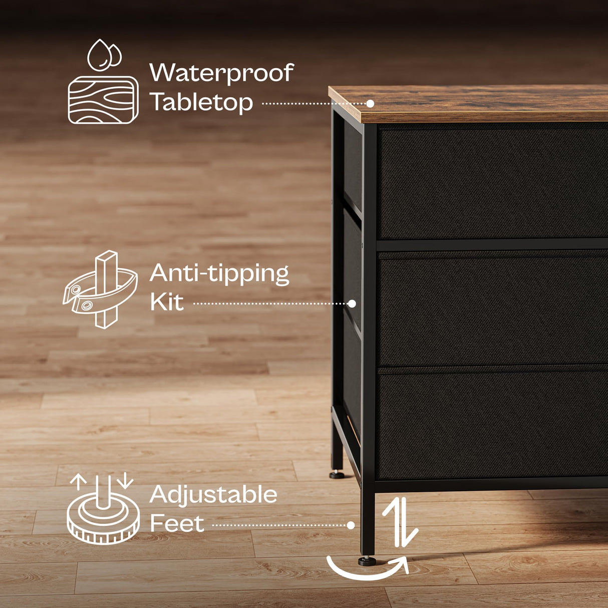 Huuger 63 Inch TV Stand Dresser for Bedroom, Long Dresser with 10 Fabric Drawers, TV Stand for 55, 65, 70 Inch TV, Entertainment Center, Wide Chest of Drawer, Rustic Brown Huuger