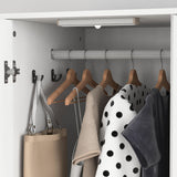 Armoire Wardrobe Closet, with 2 Rattan Doors, Freestanding Wooden Wardrobe Cabinet with 3 Storage Drawers and Hanging Rail, Wardrobe Armoire for Bedroom (White+Mirror) Rumiiro