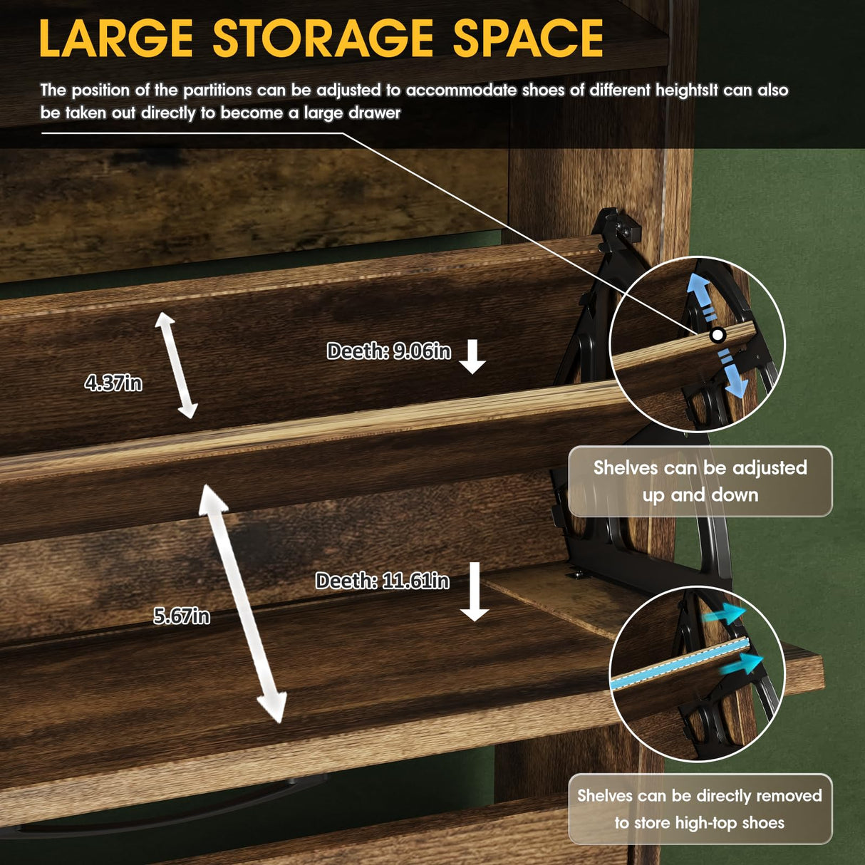 Maupvit Large Shoe Cabinet with 4 Flip Drawers, Freestanding Shoe Organizer with Metal Drawer Bracket for Entryway, Narrow Shoe Rack Cabinet, 5 Sturdy Legs, Rustic Brown Maupvit