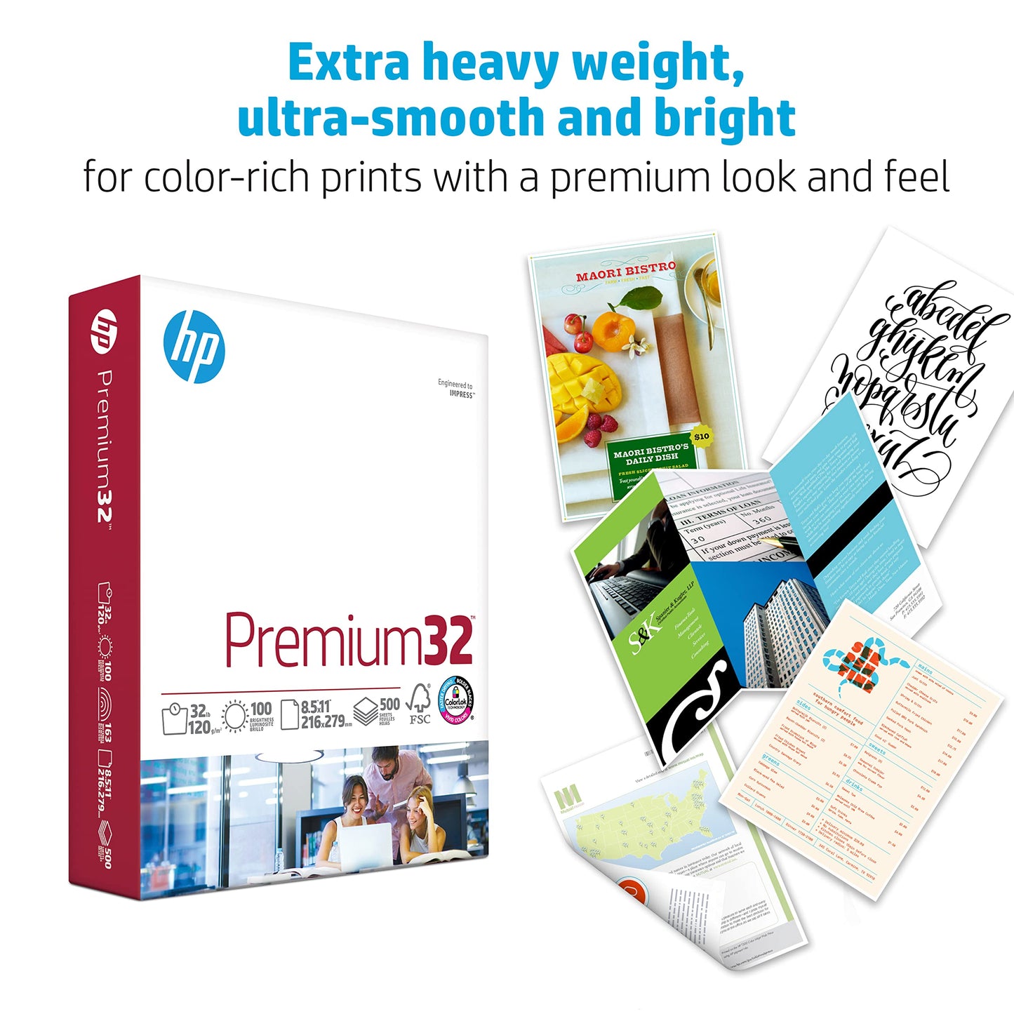 HP Papers | 8.5 x 11 Paper | Premium 32 lb | 1 Ream - 250 Sheets | 100 Bright | Made in USA - FSC Certified | 113500R