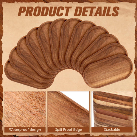 Geetery 12 Pcs Acacia Wooden Serving Trays 10 Inch Oval Wood Platter Wooden Serving Platter Oval Charcuterie Plates Board Wood Cheese Plate Fruit Wood Tray Acacia Cheese Board for Dessert Appetizer Geetery