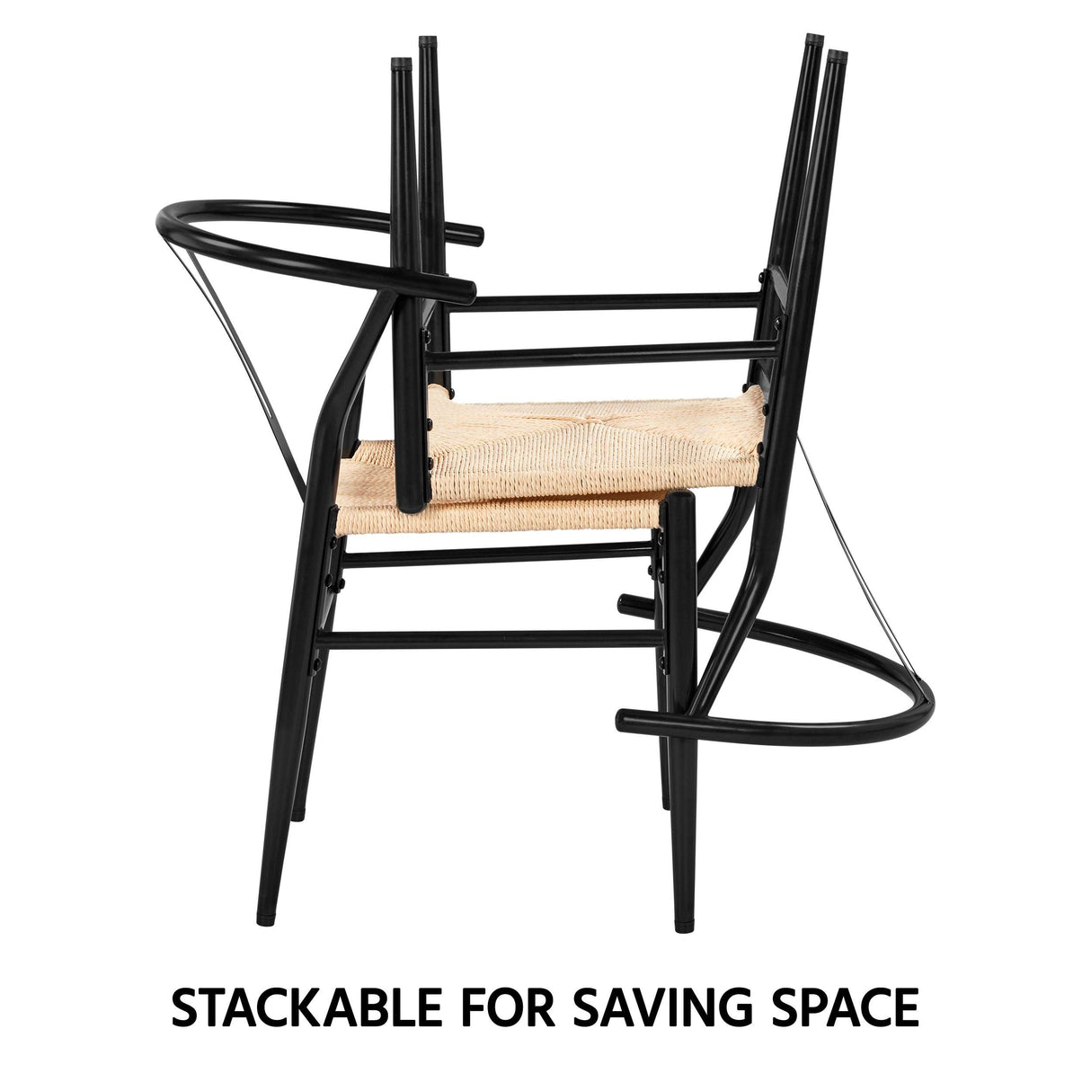 Yaheetech Set of 4 Weave Chair Mid-Century Metal Dining Chair Y-Shaped Backrest Hemp Seat, Black Yaheetech