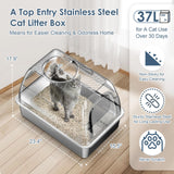 Stainless Steel Top Entry Litter Box with Dog-Proof, Hooded Stainless Steel Litter Box with Filter Lid & Scoop for Low Tracking, Enclosed Cat Litter Boxes for Anti-Leakage Metal Litter Pan suzzipaws