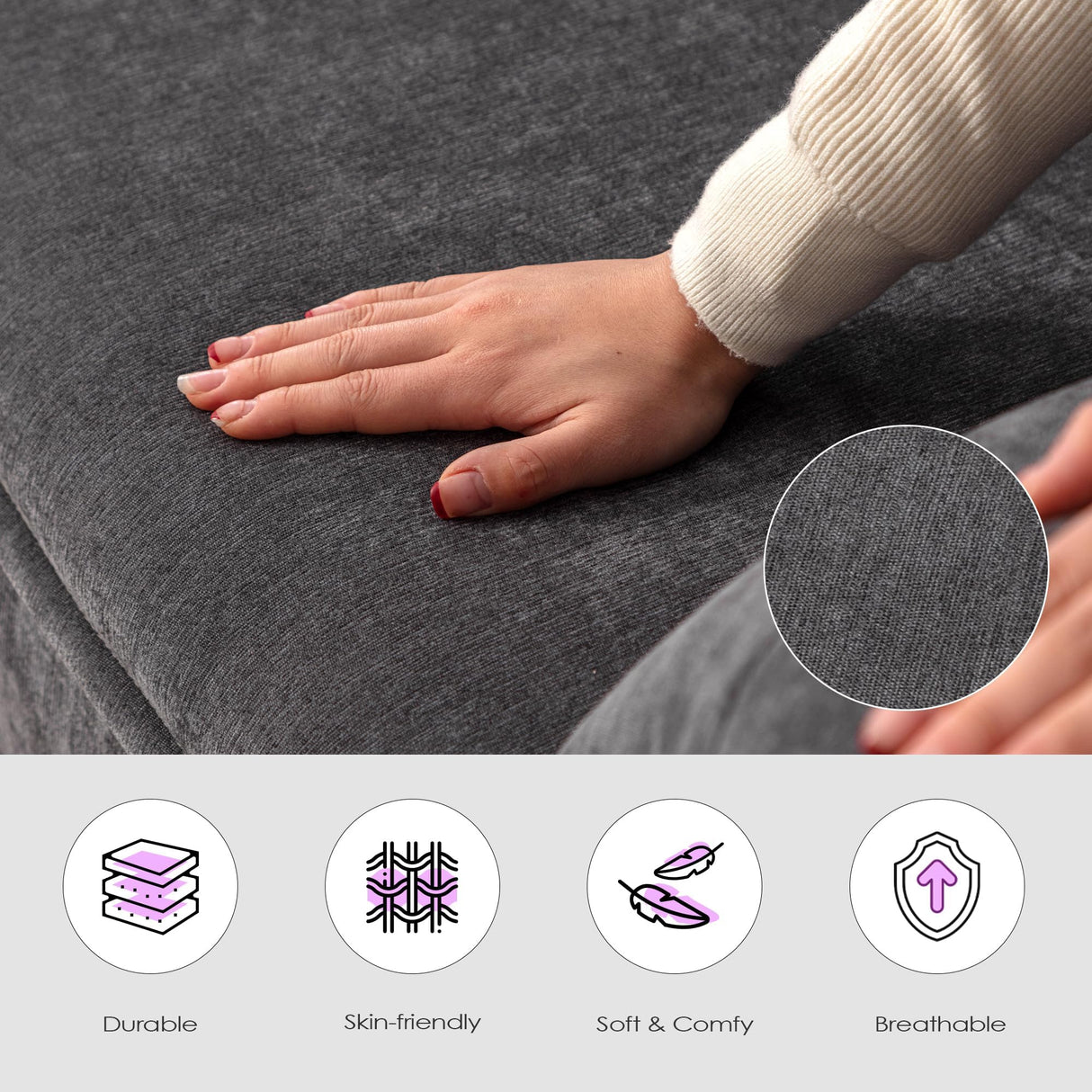 TYBOATLE 85" W Living Room Couch, Comfy Mid-Century Modern Grey Couch w/2 USB Charger & Wide Arms, 3 Seater Sofa w/2 Side Pockets for Bedroom, Apartment, Office TYBOATLE