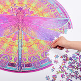 Bgraamiens Puzzle-Zentangle Dragonfly-1000 Pieces Vivid Dragonfly Round Mandala Puzzle Color Challenge Jigsaw Puzzles Bgraamiens