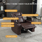 CANMOV Electric Power Recliner Chair with USB Ports and Cup Holders, Breathable Leather Home Theater Seating with Hidden Arm Storage (Red Brown) CANMOV