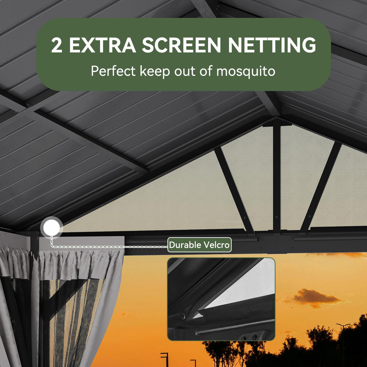 Aoxun 10' X 12' Hardtop Gazebo, Aluminum Outdoor Gazebo with Galvanized Steel Gable Roof Canopy, Patio Permanent Metal Pavilion with Netting, for Garden, Backyard, Deck Aoxun