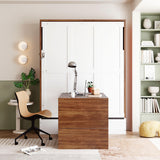 Full Size Murphy Bed with Foldable Desk Hidden Folding Wall Bed Frame Folding into Cabinet Design Wood Cabinet Platform Bed can be Folded into Desk for Small Space Bedroom Guest Room - Walnut & White MaiDeHaoo