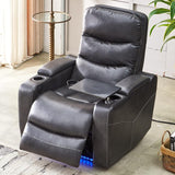 Electric Power Recliner Chair with LED Lights, Home Theater Seating with Swivel Tray Table, Faux Leather Recline Single Sofa Chair for Living Room with Hidden Arm Storage, Cup Holders, Grey, 1 Piece Comfort Stretch