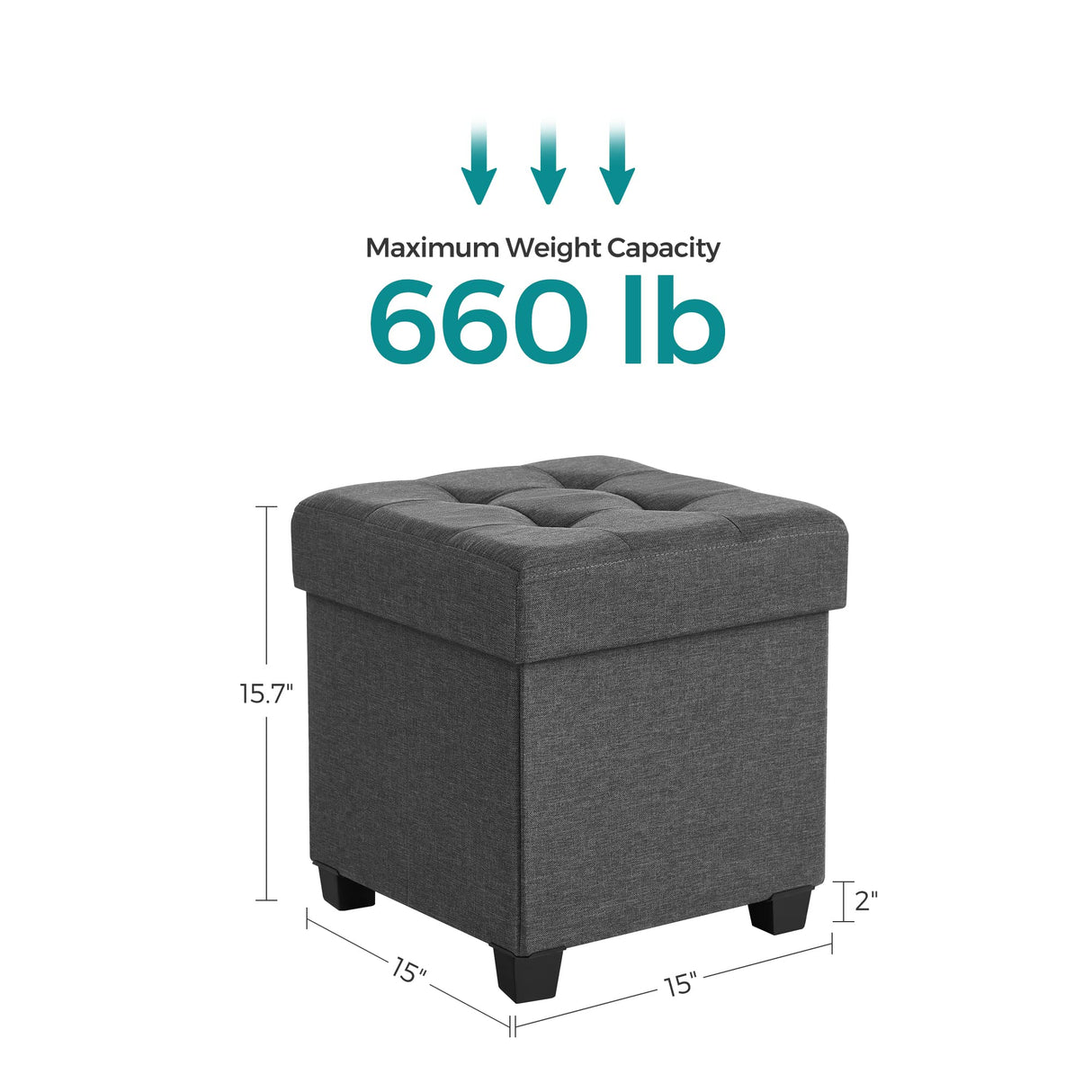 SONGMICS 15 Inches Cube Storage Ottoman, Bedroom Bench with Storage, Foot Stool with Feet, Holds Up to 660 lb, Dark Gray ULSF14GYZ SONGMICS