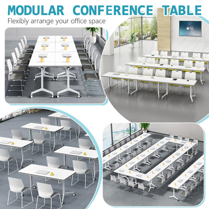 Goakwwuz Conference Room Table 8FT White Meeting Seminar Table Business Style Folding Training Flip Top Table for Office Conference,Metal Frame with Wheels (4, White) - WoodArtSupply