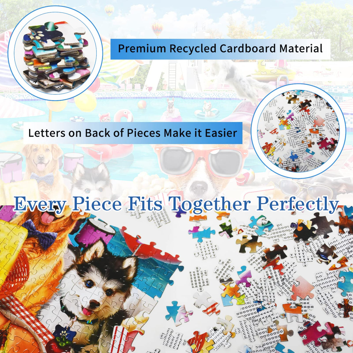 HUADADA Jigsaw Puzzles for Adults 1000 Pieces, Dogs Pool Party Interlock Perfectly No Dust, Home Decors Family Challenge Toys for Men Women Elders Seniors (27.5"x19.6"), 1:1 Poster HUADADA