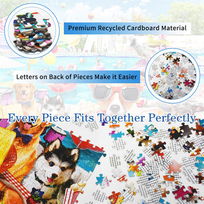 HUADADA Jigsaw Puzzles for Adults 1000 Pieces, Dogs Pool Party Interlock Perfectly No Dust, Home Decors Family Challenge Toys for Men Women Elders Seniors (27.5"x19.6"), 1:1 Poster