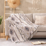 CASAAGUSTO Boho Throw Blanket - Beige and Gray Decorative Blankets with Tassel, Printed Flannel Bohemian Blanket for Chair, Bed, Sofa, Couch(50 * 60, Beige and Gray) CASAAGUSTO